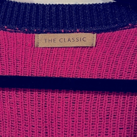 Women’s The Classic Navy and Pink Heart Button Up Acrylic Cardigan Size Small - Picture 5 of 8